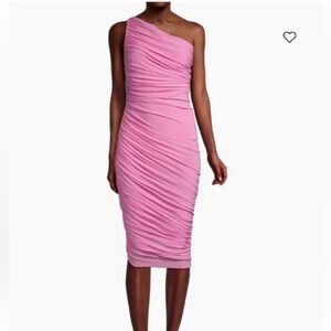 Norma Kamali Pink Ruched Midi Dress Spaghetti Strap